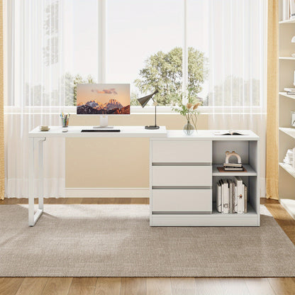 Make-up Tafel – Kaptafel – Visagie Tafel – Dressing Table – Vanity Desk – Wit – 3 Lades & 2 Planken – Ruimtebesparend Hoekontwerp