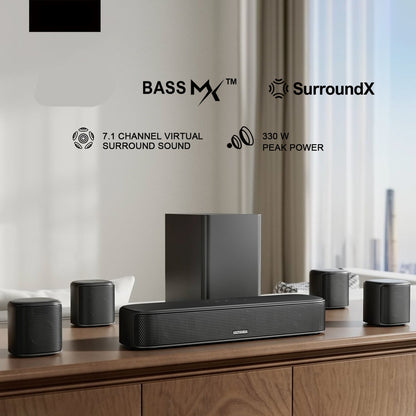 Soundbar – Surround Sound Systeem – Home Cinema Speaker – Draadloze Luidspreker – Subwoofer – 7.1 Kanaals – 330W Piekvermogen – App Bediening