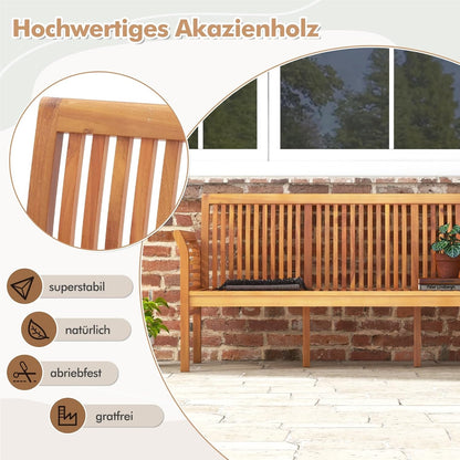 Tuinbank – Buitenbank – Houten Bank – Balkonbank – Parkbank – Acaciahout – 3-Zits – Inclusief Zitkussen – Draagvermogen 540 kg