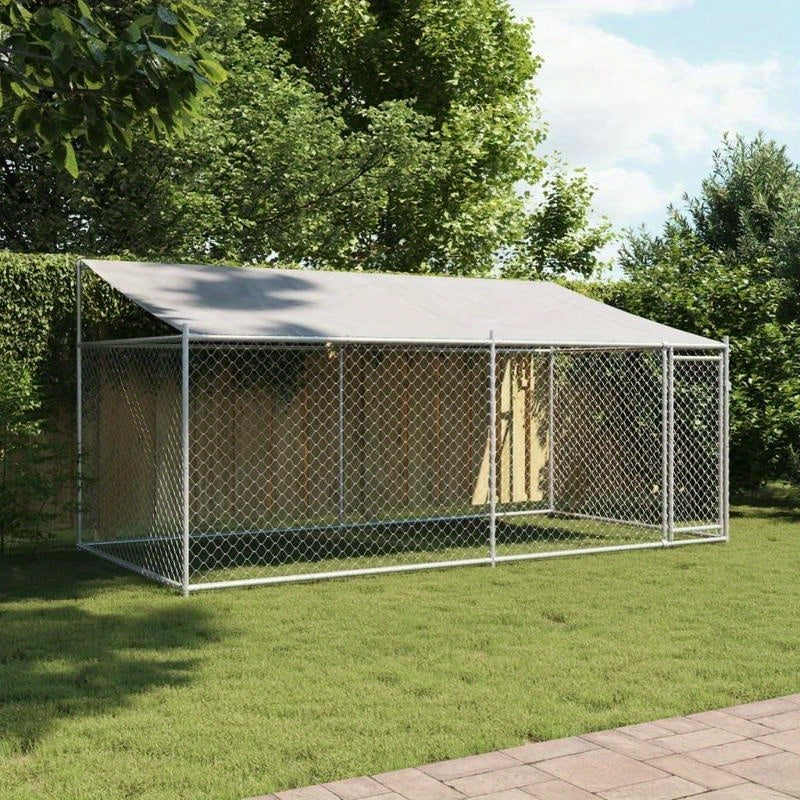 Hondenkooi – Hondenbench – Hondenren – Dierenkooi – Dierenverblijf – Grijs – 4x2x2m – Duurzaam en Stevig – Makkelijk te Installeren