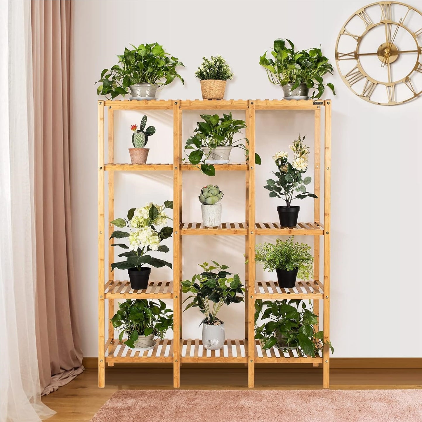 Plantenrek Bamboe – Plantenstandaard – Bloemenrek – Plantentrap – Plantenkast – 5 Lagen – Duurzaam & Weerbestendig – 141 x 31 cm