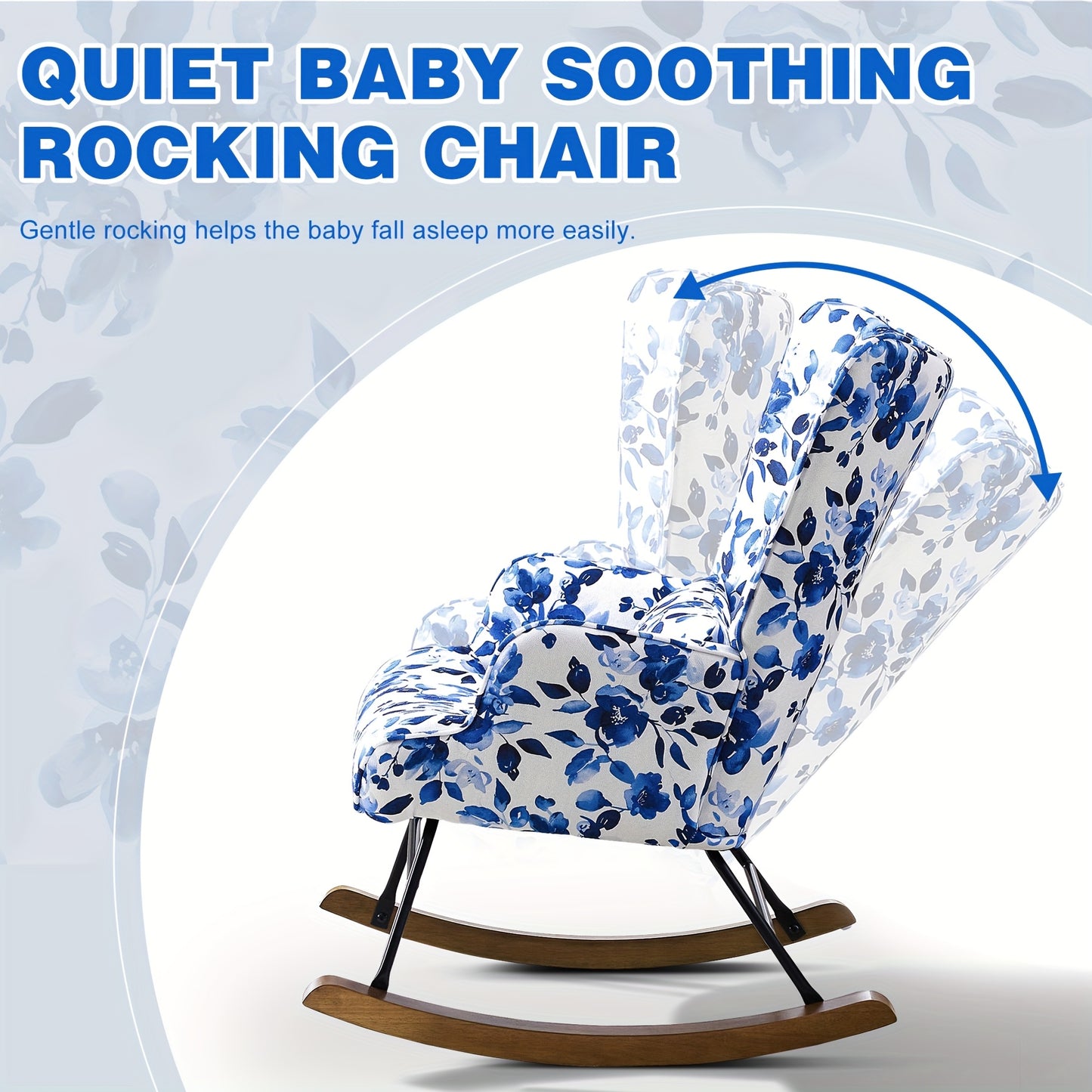 Schommelstoel – Relaxstoel – Fauteuil – Voedingsstoel – Loungestoel – Met Faux-Linnen Metalen Frame – Stevig Beukenhouten Onderstel – Zacht Kussen – Comfortabele Kinderstoel Blauw