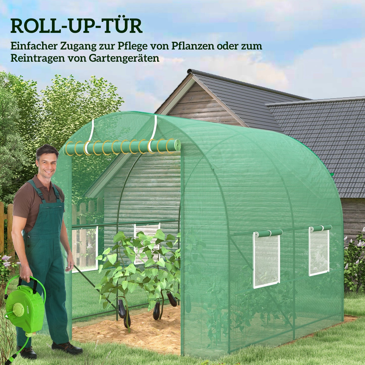 Kas – Tuinkas – Groentekas – Plantentunnel – Kweekkas – Groen – 245x200x198 CM – Gegalvaniseerd Stalen Frame Met PE Folie