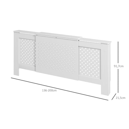 Radiatorombouw – Radiatorbekleding – Radiatorafdekking – Verwarmingsombouw – Radiatoromkasting – Verstelbaar 136-200 cm – MDF Wit met Honingraatpatroon