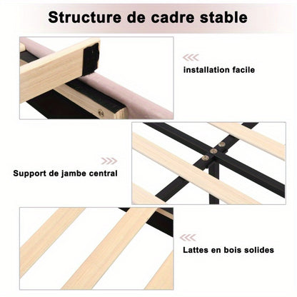 Uitschuifbaar Bed – Tweepersoonsbed – Bedframe – Slaapbank – Bedbodem – 140x190 cm – Velvet Gestoffeerd – Verstelbare Rugleuning met Gouden Poten