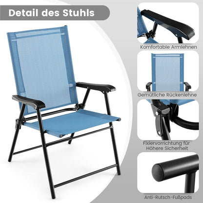 Tuinstoel – Klapstoel – Balkonstoel – Terrasstoel – Tuinstoelen Set – Weerbestendig – Inklapbaar Met Armleuningen – Metalen Frame – Blauw – Lichtgewicht