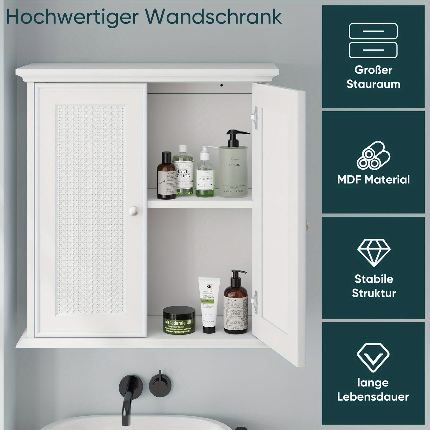 Badkamerkast – Wandkast – Opbergkast – Kolomkast – Waskamerschap – Wit – Verstelbare Planken – Hout – Ruimtebesparend Klassiek Design