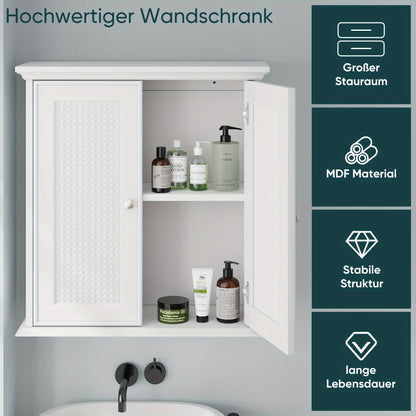 Badkamerkast – Wandkast – Opbergkast – Kolomkast – Waskamerschap – Wit – Verstelbare Planken – Hout – Ruimtebesparend Klassiek Design