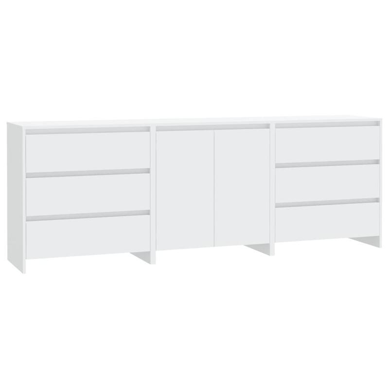 Sideboard – Dressoir – Opbergkast – Kastenmeubel – Wit – Set Van 3 – Hardhouten Materiaal – Verwijderbaar Compartiment