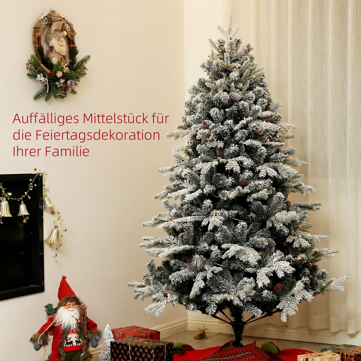 Kunstkerstboom – Nepkerstboom – Kerstboom Met Verlichting – LED Kerstboom – Sneeuwkerstboom – 180 Cm Hoog – Vuurvast Met Metaal