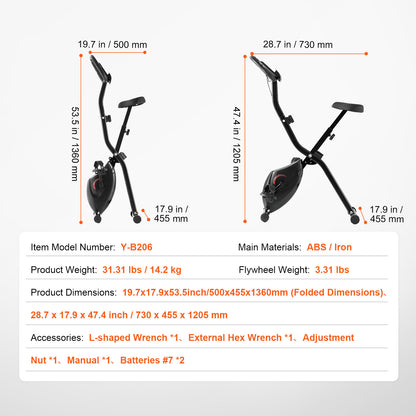 3-in-1 Hometrainer – Fitnessfiets – Indoor Bike – Stationaire Fiets – Opvouwbare Fiets – Zwart-Oranje – Verstelbaar Zadel – Magnetische Weerstand