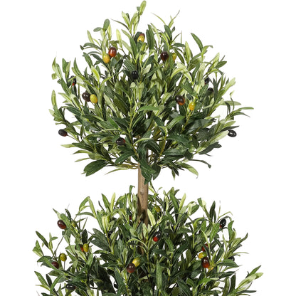 Olijboom Kunstplant – Kunst Olijfboom – Nep Olijfboom – Kunstboom – Kunstplanten – Set Van 2 – 152 cm Hoog – Mosbedekte Stam – Wit Geverfde Pot – Onderhoudsvrij – Duurzaam Kunststof