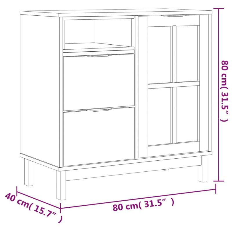 Sideboard with glass doors FLAM 80x40x80cm solid pine wood