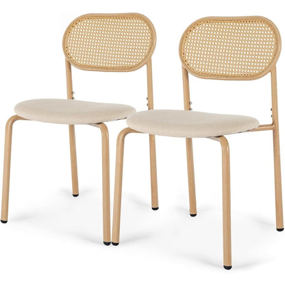 Eetkamerstoel – Keukenstoel – Stoel – Kuipstoel – Meubel – Houtlook Met Rattan Rugleuning – Velvet Zitting – Metalen Frame – Max. 150 kg
