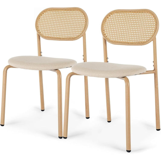 Eetkamerstoel – Keukenstoel – Stoel – Kuipstoel – Meubel – Houtlook Met Rattan Rugleuning – Velvet Zitting – Metalen Frame – Max. 150 kg
