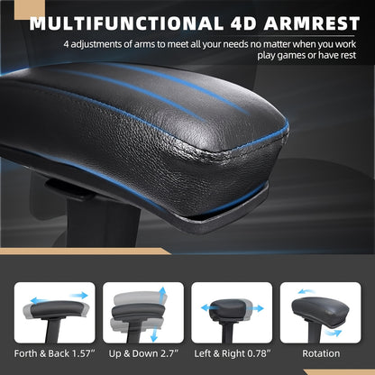 Office Chair, Desk Chair with 5 Rubber Wheels, Gaming Chair with 4D Armrests, for Large And Strong People (up to 227kg), Height-Adjustable, Memory Foam Filling, Ergonomic Office Chair with Rocking Function, Office, Ergonomic