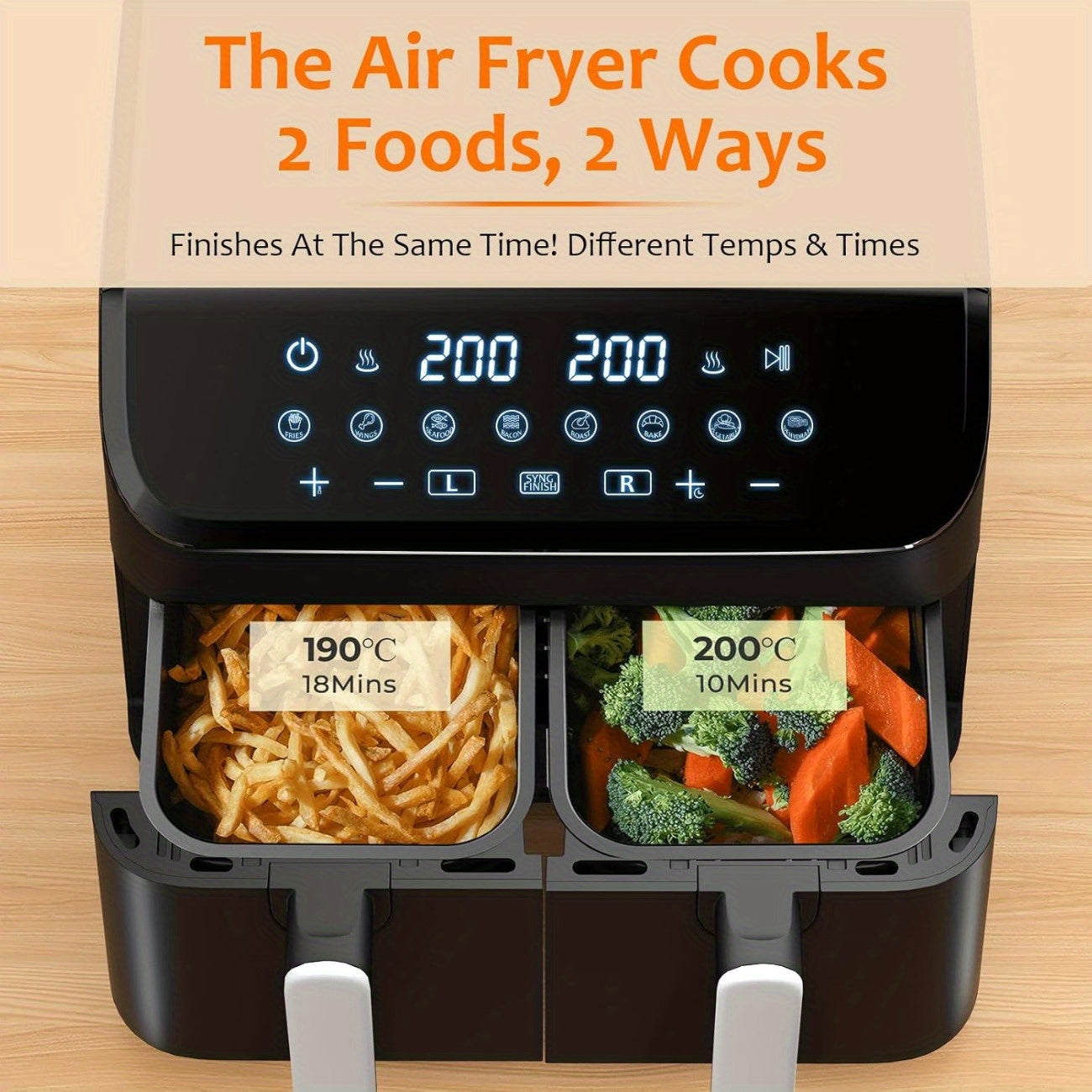Airfryer – Heteluchtfriteuse – Friteuse – Dubbele Airfryer – Gezonde Airfryer Zwart – 9L Capaciteit – 8-in-1 Kookprogramma’s