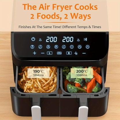 Airfryer – Heteluchtfriteuse – Friteuse – Dubbele Airfryer – Gezonde Airfryer Zwart – 9L Capaciteit – 8-in-1 Kookprogramma’s