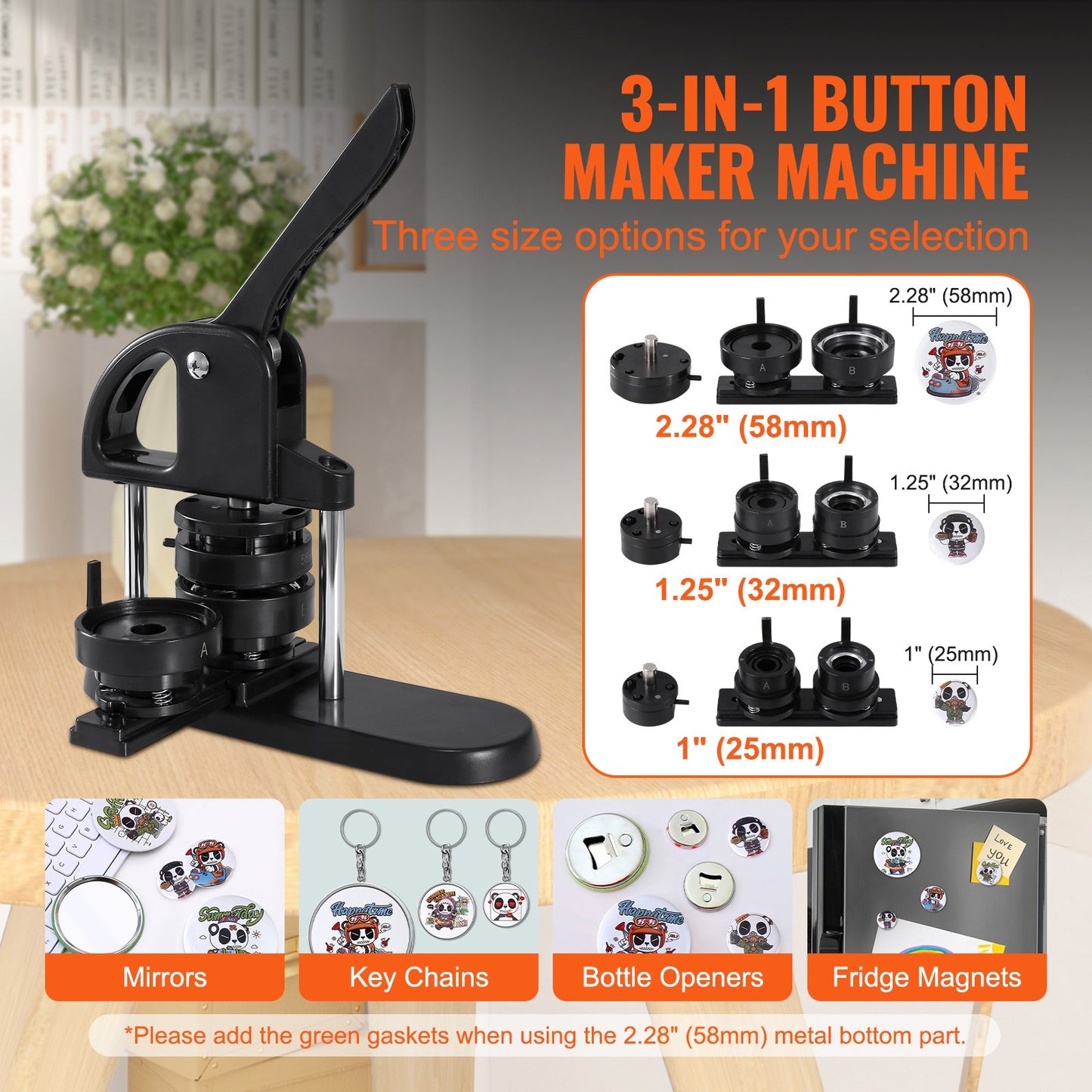 Buttonmaker – Buttonmachine – Badge Maker – Speldmaker – Knopenmachine – 3-in-1 25/32/58 mm – Ergonomische Hendel en Inclusief 300 Buttononderdelen