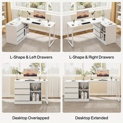 Bureau – Schrijftafel – Werktafel – Computertafel – Laptopbureau – Extra Lang 160 cm – 6 Opbergvakken – Ruim Werkblad – Stabiel Metalen Frame – Wit Houtkleurig Design
