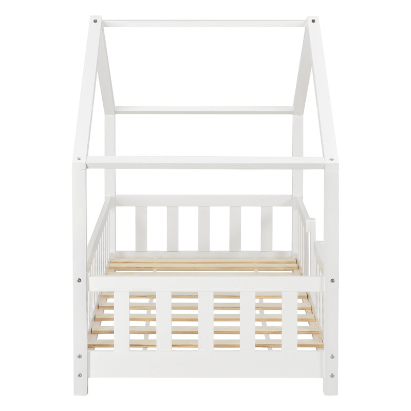 Kinderbed – Kinderbedden – Eenpersoonsbed – Hoogslaper – Stapelbed – Huisvormig Design – Valbeveiliging – Grenenhout – 140x200 cm