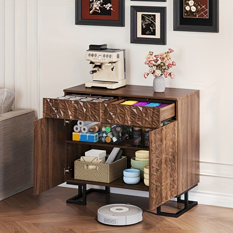 Dressoirkast – Dressoir – Opbergkast – Sideboard – Kast – Modern Klassiek Bruin – Stevige Metalen Poten – 2 Lades + 2 Deuren met Soft-Close – Compact 68,5 cm Hoog