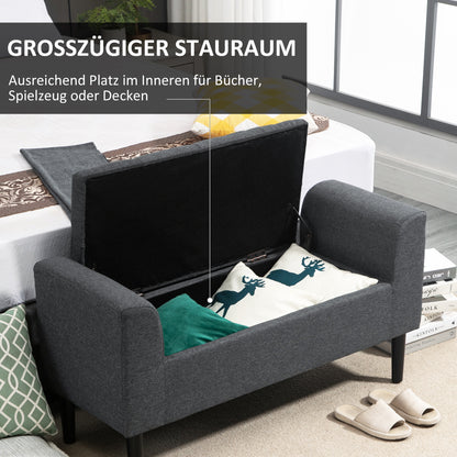 Opbergbank – Zitbank – Opslagbank – Banken – Poef – Linnen Bekleding – Houten Poten – 130 kg Draagvermogen – 116x44x58 cm – Donkergrijs