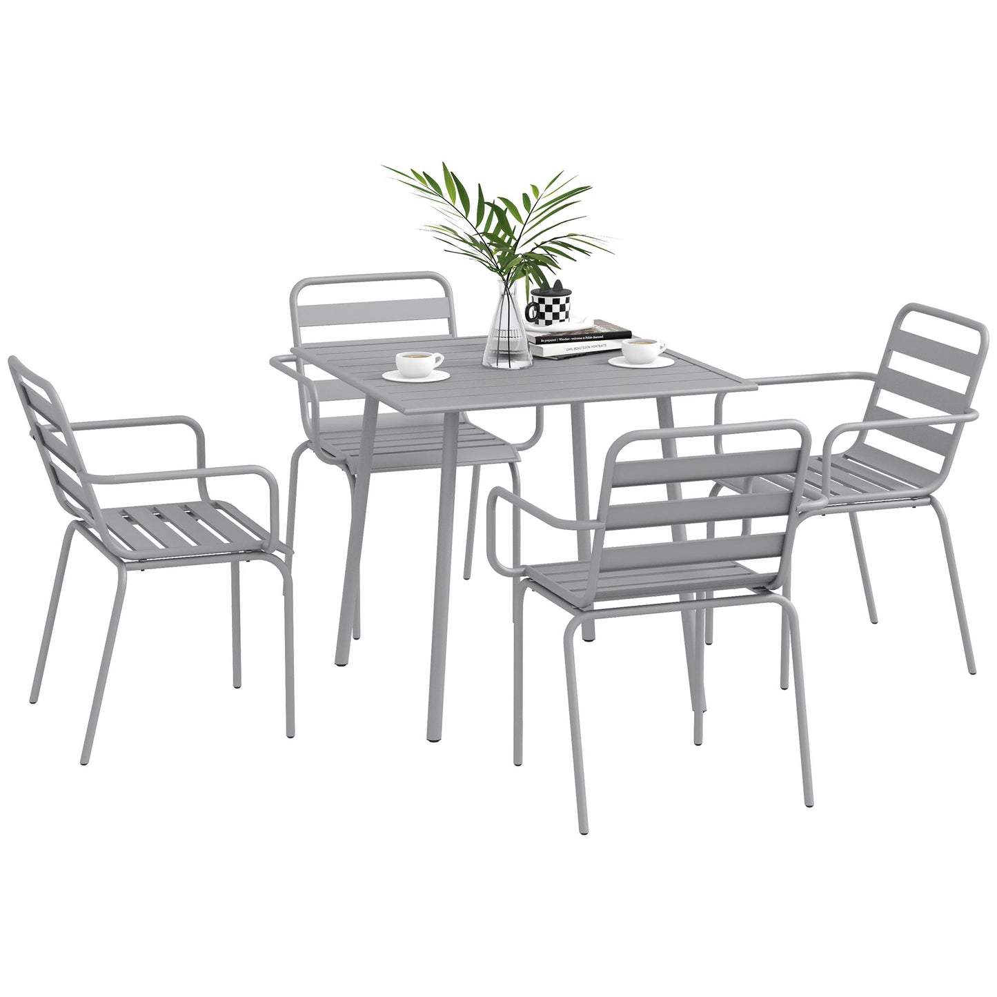 Tuinset – Tuinmeubelset – Zithoek – Balkonset – Terrasmeubelen – Stapelbare Stoelen – Stalen Frame – Compact Ontwerp 80x80x74 cm