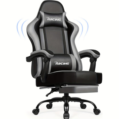 Gronfont Gaming Chair With Footrest, Ergonomic Gaming Chair, Gaming Armchair With Adjustable Lumbar Pillow, Headrest, Height Adjustable And Swivel, PC Chair, Gaming Chair 150 Kg, Black, Perfect Christmas Gift For Gamers & Hom