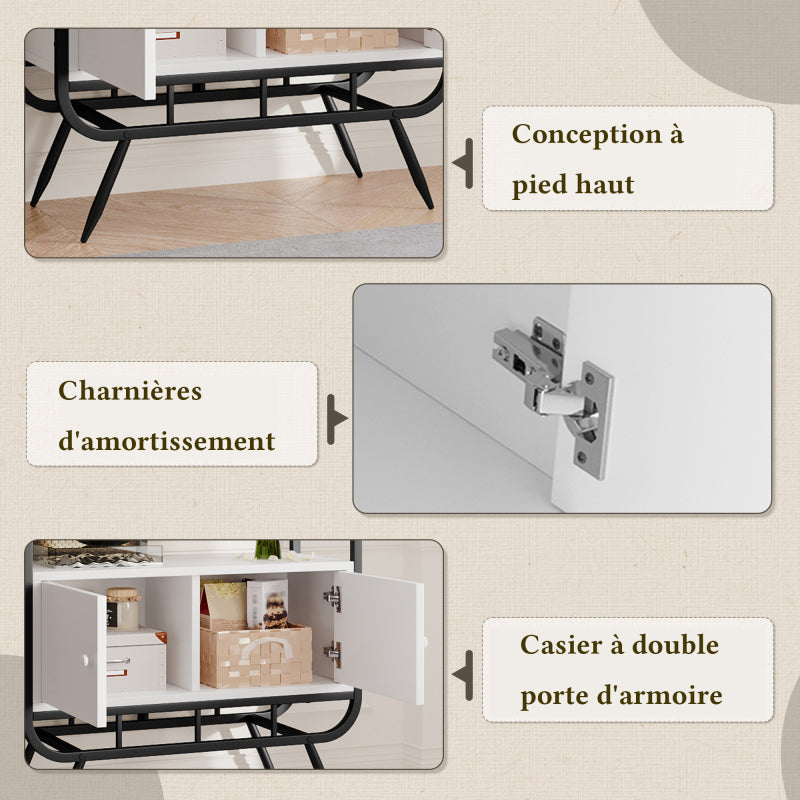 80 X 30 X 180 Cm Metal Shelving Unit, White Storage Cabinet with Double Doors, Three Shelves, Black Metal Frame, High Metal Feet, Round Decoration, White + Black