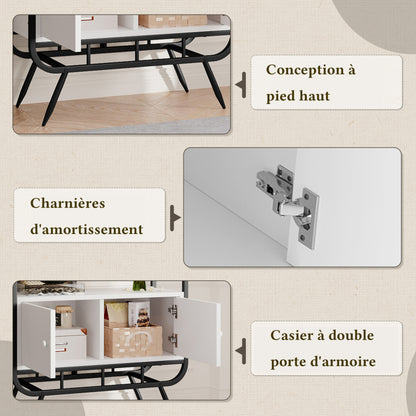 80 X 30 X 180 Cm Metal Shelving Unit, White Storage Cabinet with Double Doors, Three Shelves, Black Metal Frame, High Metal Feet, Round Decoration, White + Black