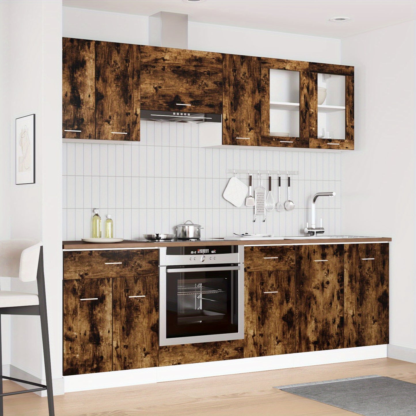 Keukenkast – Keukenmeubel – Opbergkast – Buffetkast – Apothekerskast – 8-delig – Rook Eikenhout – Stevig Houtmateriaal