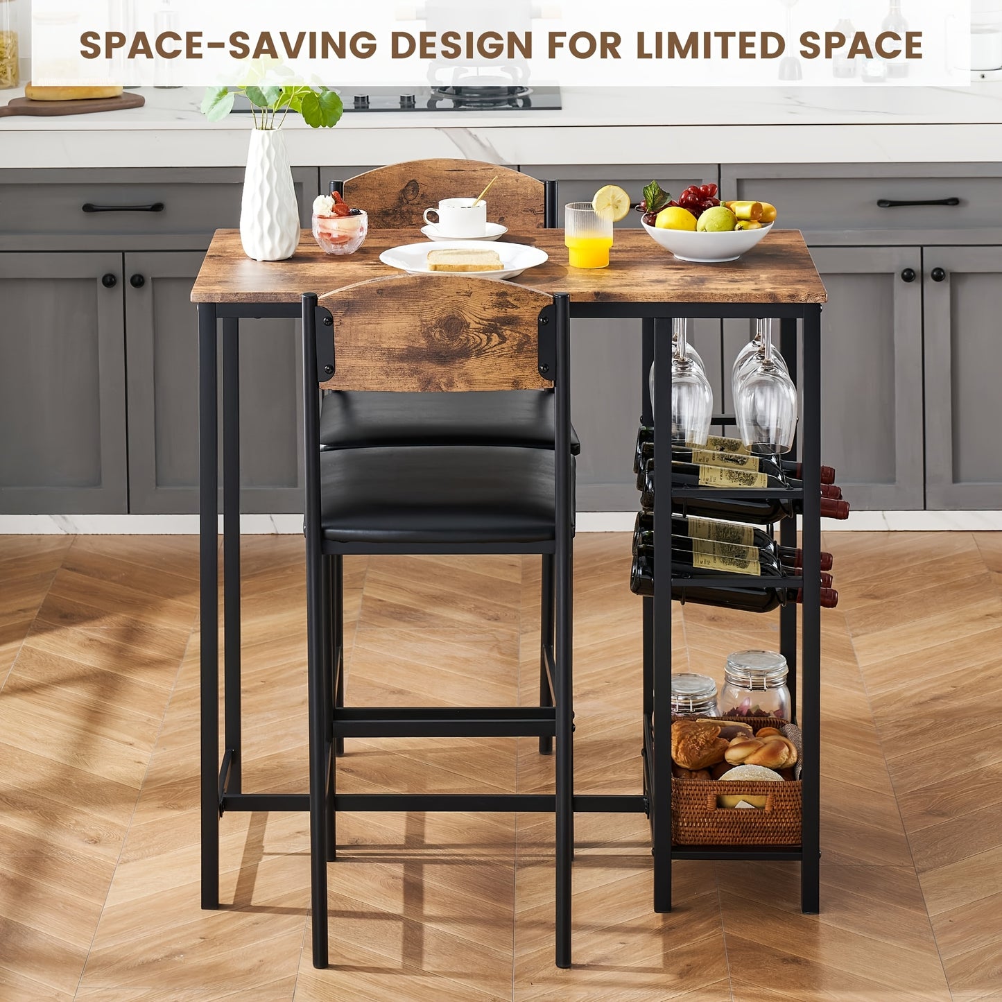 Barset – Bartafel – Barkrukken – Barmeubel – Bistroset – Compact en Ruimtebesparend – PU-Leren Bekleding Bruin
