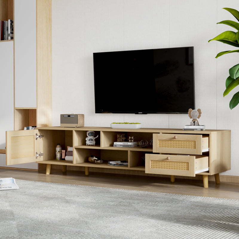 TV-kast – TV Meubel – TV Dressoir – TV Cabinet – Mediamöbel – Voor Grote Televisies Tot 70 Inch – Verstelbare Poten & Kabelmanagement – Duurzaam Spaanplaat En Riet Design (160 cm)