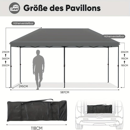 Partytent – Feesttent – Tuintent – Paviljoen – Vouwtent – One-Touch Pop-Up – 3x6 Meter – Versterkt Stalen Frame – Windbestendig