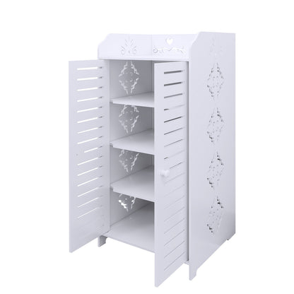 Schoenenkast met Dubbele Deuren – 4 Lagen Ruimtebesparend Schoenenrek – Geschikt voor Woonkamer, Hal, Slaapkamer of Appartement – 90 x 40 x 35 cm – Wit