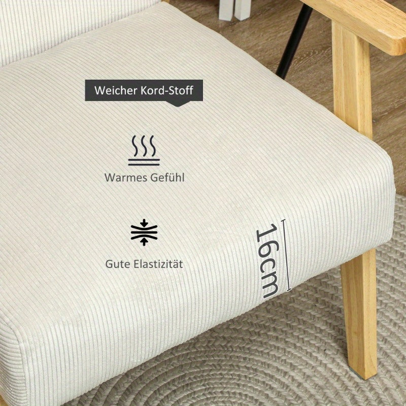 Loungebank Stoel – Fauteuil – Relaxstoel – Zitmeubel – Accentstoel – Geplaatst met Armleuningen – Crème Wit Gestoffeerd – Stabiele Metalen Poten – Gemakkelijk Schoon Te Maken