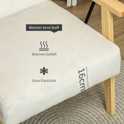 Loungebank Stoel – Fauteuil – Relaxstoel – Zitmeubel – Accentstoel – Geplaatst met Armleuningen – Crème Wit Gestoffeerd – Stabiele Metalen Poten – Gemakkelijk Schoon Te Maken