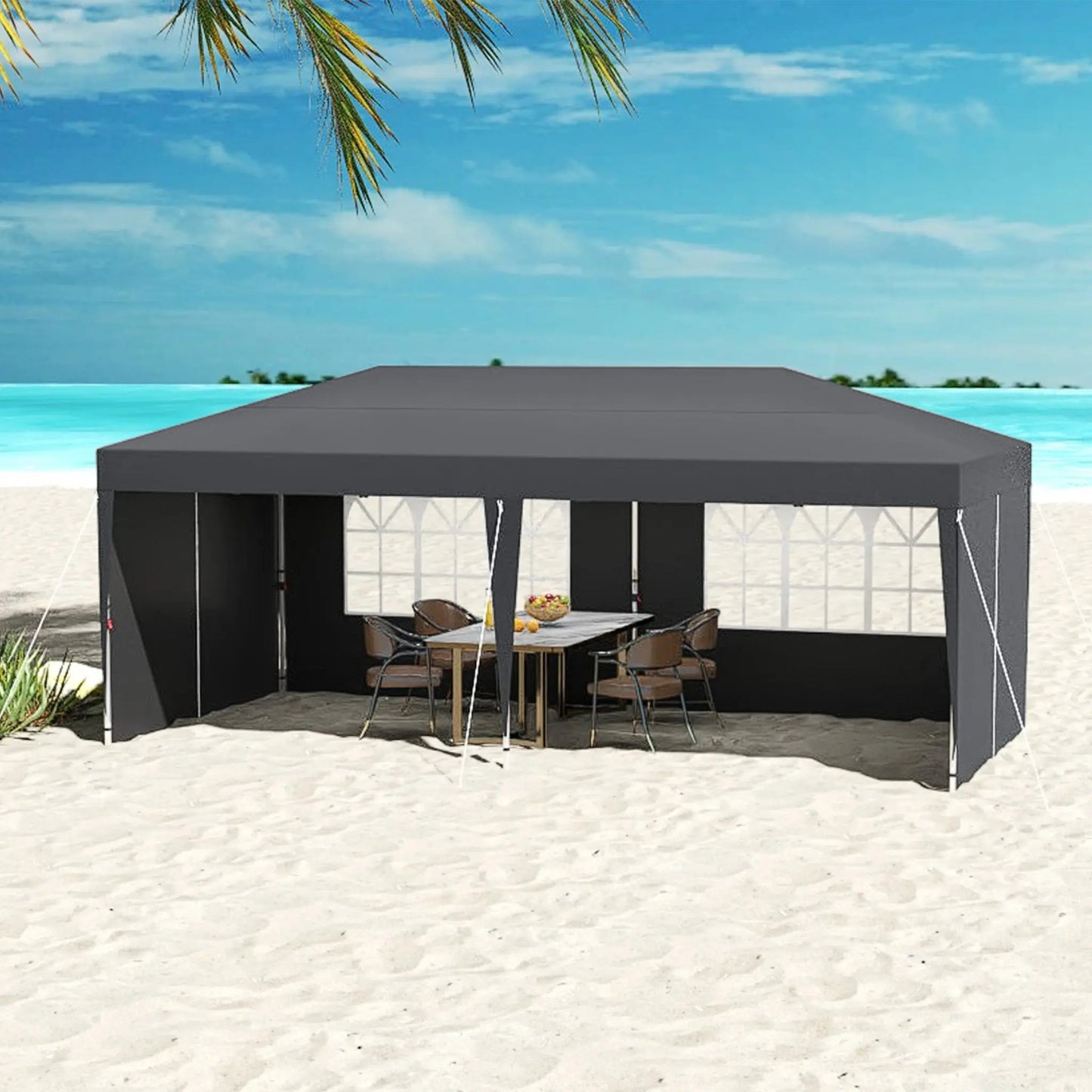 3Mx6m Vouwpaviljoen – Opvouwbare Partytent – Tuinpaviljoen – Eventtent – Tuintent – Verstelbare Hoogte 2,44-2,64m – 4 Zijwanden Met Rits