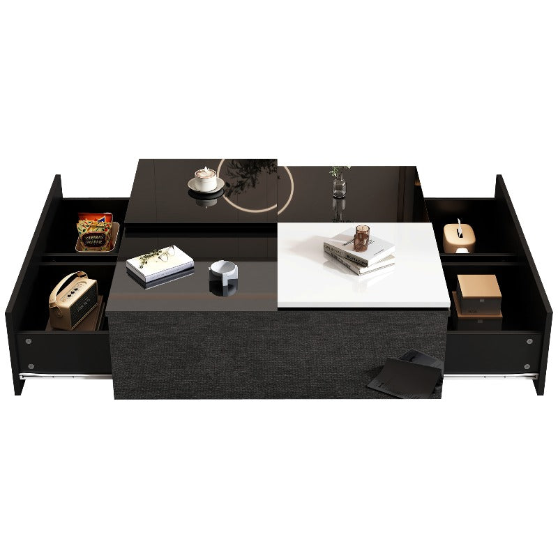 Zwarte Vierkante Salontafel – Koffietafel – Bijzettafel – Woonkamertafel – Opbergtafel – Verwijderbaar Wit Blad – Stabiele Metalen Driepootbasis 75x75x35 cm