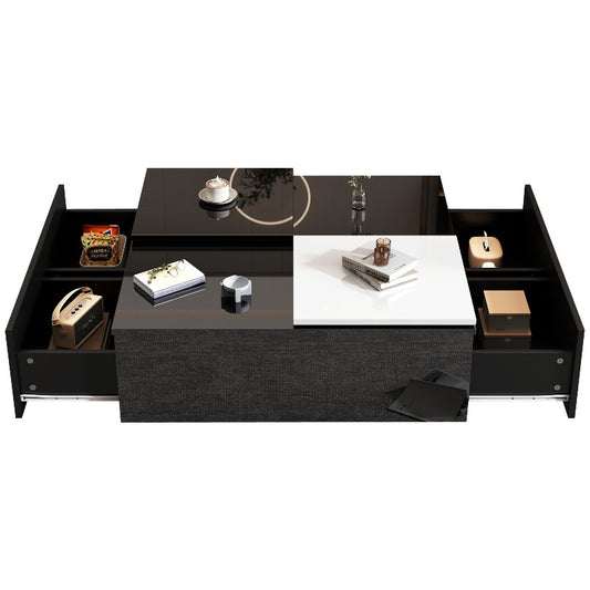 Zwarte Vierkante Salontafel – Koffietafel – Bijzettafel – Woonkamertafel – Opbergtafel – Verwijderbaar Wit Blad – Stabiele Metalen Driepootbasis 75x75x35 cm