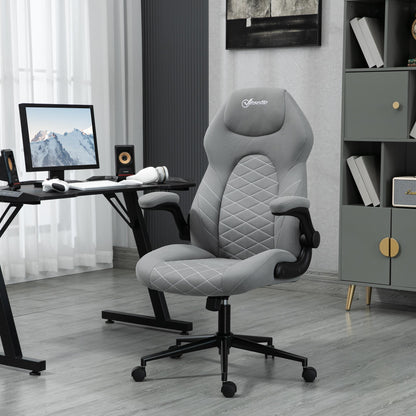 Ergonomische Bureaustoel – Kantoorstoel – Werkstoel – Studiebureaustoel – Thuiswerkstoel – Verstelbare Armleuningen – Schommelfunctie – Lichtgrijs Polyester