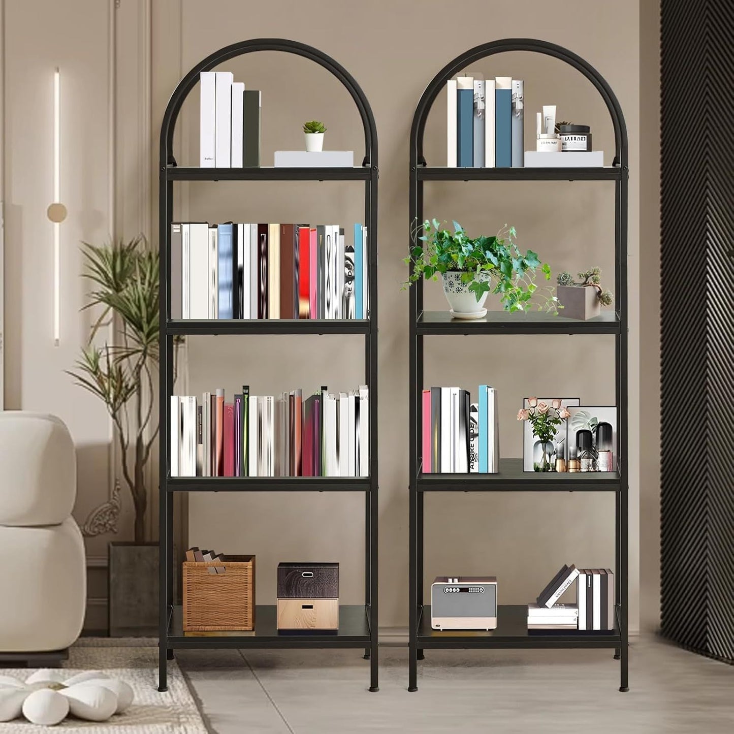 Industriële Open Boekenkast – Boekenrek – Wandrek – Display Kast – Opbergkast – Zwart Metalen Frame – 4 Planken – Vrijstaand – Hoogwaardig Hout
