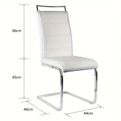 Eetkamerstoelen Set 2 Stuks – Stoelen – Keukenstoelen – Barkrukken – Bijzetstoelen – Moderne Witte Armless Stoelen – Gebogen Rugleuning – PU Kunstleer & Roestvrijstalen Frame – Zacht Gevuld – Max 150kg Draagkracht