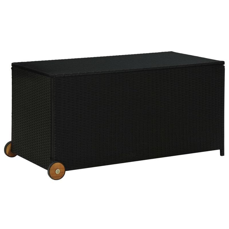 Opbergbox Tuin – Tuinkussenbox – Tuinkist – Tuinopbergbox – Kussenbox – Zwart Poly Rattan – 120x65x61 cm – Duurzaam Acaciahout & Stevig Stalen Frame