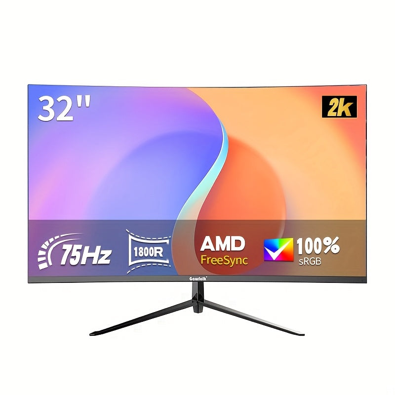 Gawfolk Curved Monitor 32 Inch 75Hz, 2800R Gaming PC Monitor QHD (2560 x 1440P), Frameless Computer Screen supports VESA, Gaming Display, Sleek Monitor, Frameless Design, Premium Build, Highquality Panel, High Refresh Rate, Q