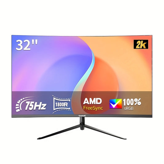 Gawfolk Curved Monitor 32 Inch 75Hz, 2800R Gaming PC Monitor QHD (2560 x 1440P), Frameless Computer Screen supports VESA, Gaming Display, Sleek Monitor, Frameless Design, Premium Build, Highquality Panel, High Refresh Rate, Q