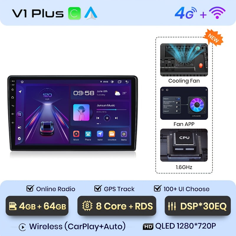 Multimedia Autoradio – 2 Din Radio – GPS Navigatie – Touchscreen Speler – Android Auto – 4G Connectiviteit – 9 Inch Scherm – Draadloos CarPlay