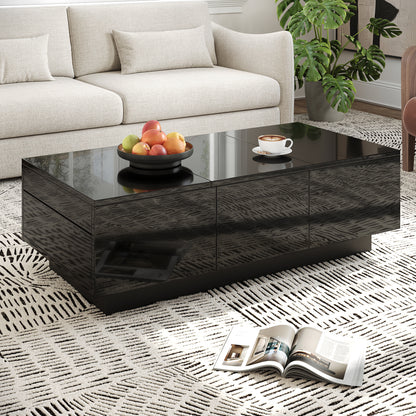 Modern High-Gloss Coffee Table with Sliding Storage & Drawers - Heavy-Duty Metal Frame, Easy-Assembly Rectangular Living Room Table Suitable for Modern & Small Spaces - Contemporary Storage Coffee Table