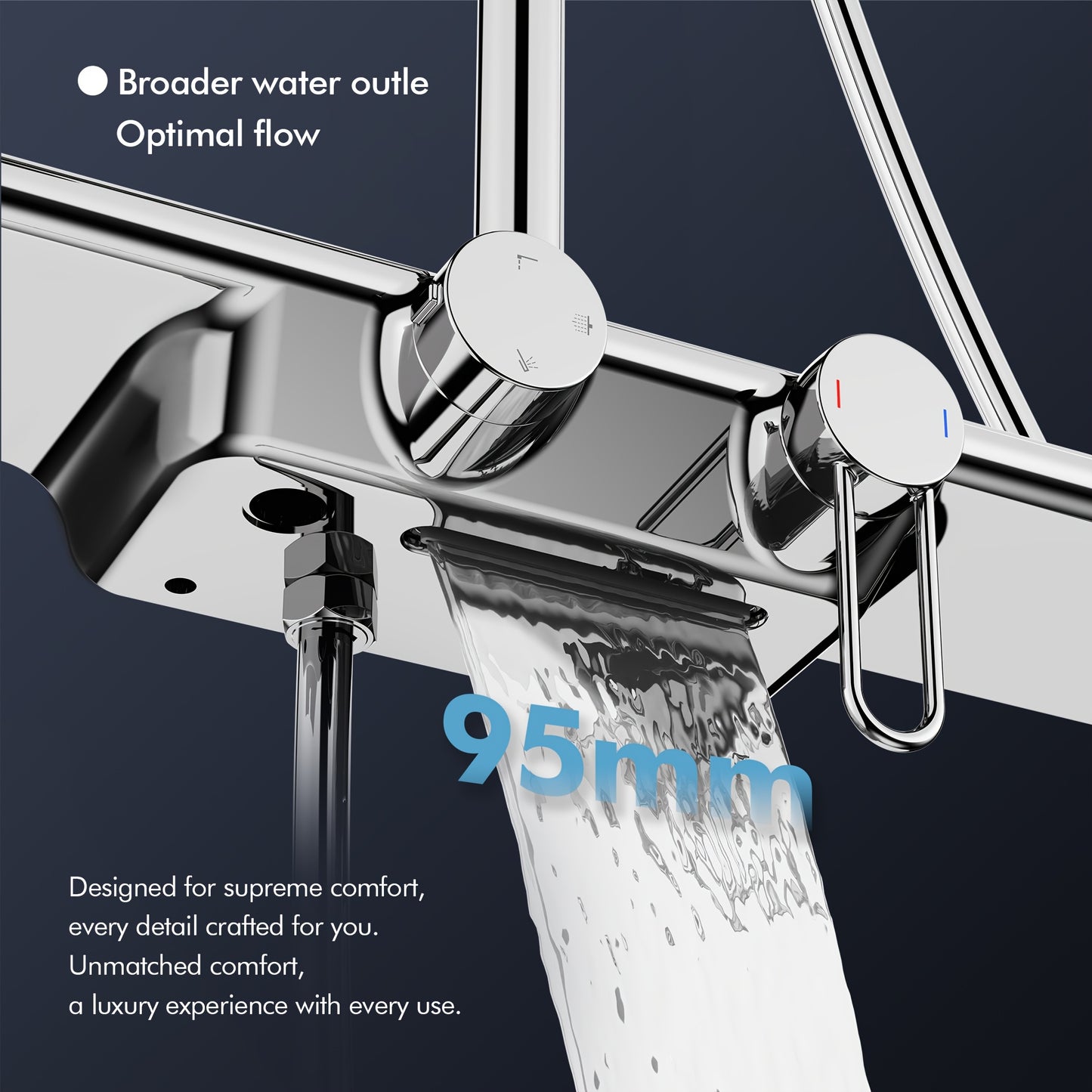 Doucheset – Douchegarnituur – Regendouche – Handdouche – Glijstang – Thermostatisch – Glazen Opbergrek 400mm – Watervaluitloop 95mm – 5 Functions – Chroom
